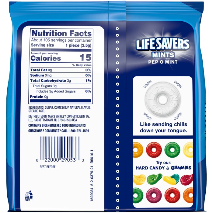 Lifesavers hard candy nutrition facts