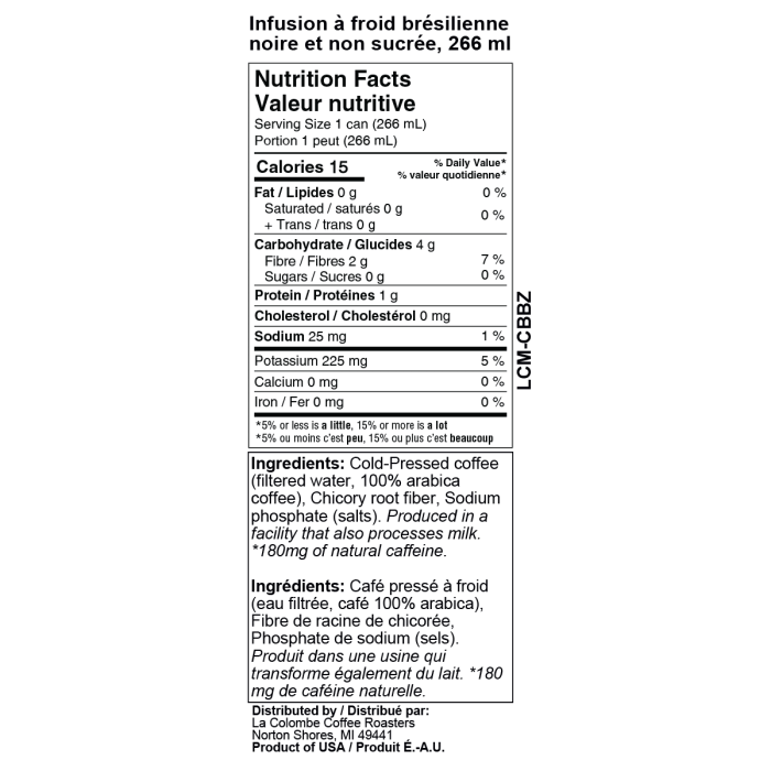 La colombe cold brew nutrition facts